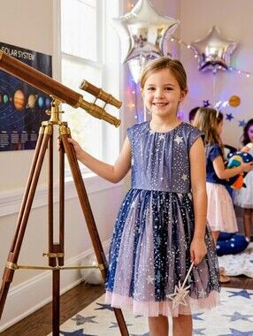 Halabaloo girl's silver star tulle party dress size 7